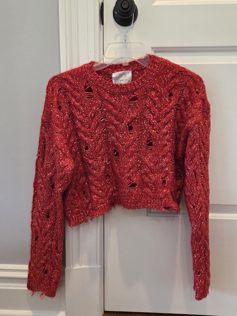 Cozy Red Cropped Cable Knit Sweater